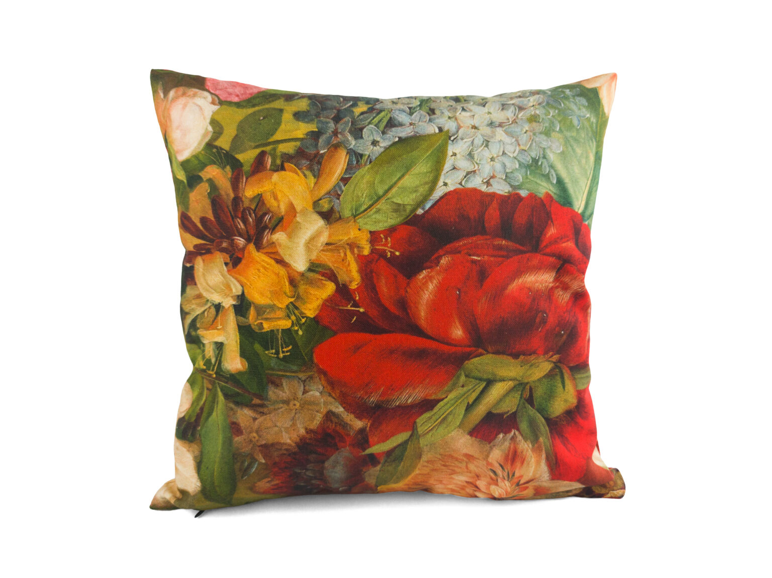 Kissenbezug 40x40cm – Üppige Blumen auf Olivegrün