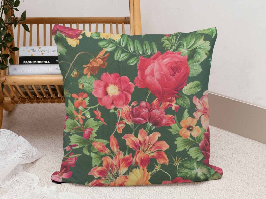 Kissen Gartenblumen dunkegrün